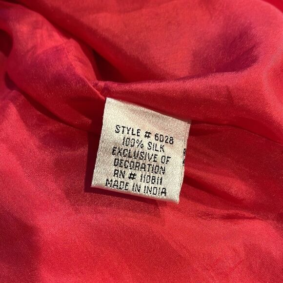 Yoana Baraschi deep coral silk layered square floral scoop neckline & hem midi - Picture 8 of 9